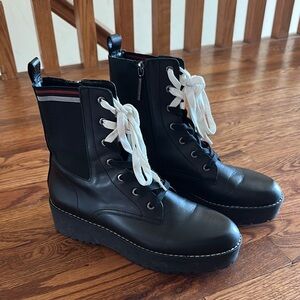 Zara Black and White Lace Up Boots with Chunky Sole